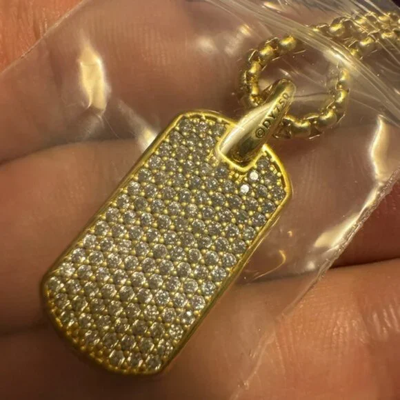 David Yurman 18k Yellow Gold Streamline Tag Diamond Pendan Necklace - Picture 7 of 8